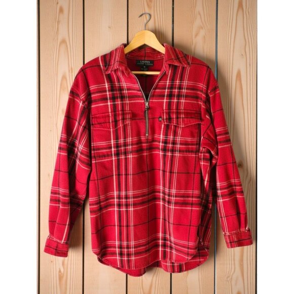 Ralph Lauren Tops - Ralph Lauren Red Plaid Flannel Half-Zip Shirt – Women’s Medium – Cozy